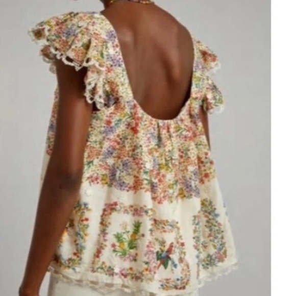 Farm Rio Delicate Forest Scarves Square Neck Blouse Size Medium - Picture 2 of 9